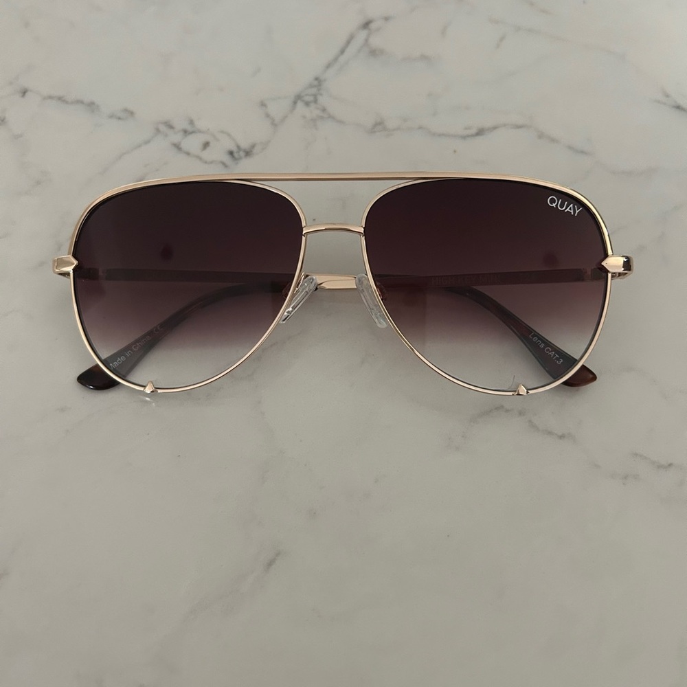 Quay Australia Gold and Brown Aviator Sunglasses